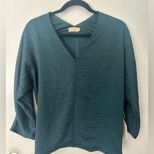 V-Neck Textured Tunic Top Dark Teal